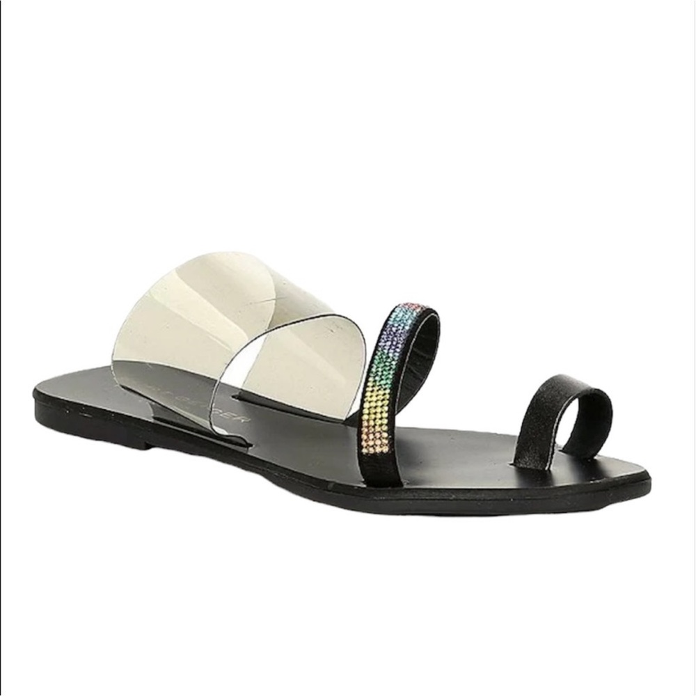 Kurt Geiger Black Sandals with Rainbow Jeweled Strap Sz 9.5